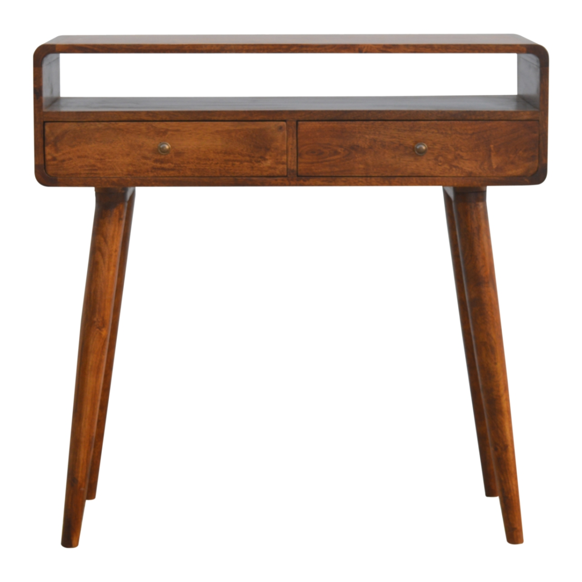 Artisan Furniture Solid Wood Curved Chestnut Console Table, 2 Drawers, 1 Open Slot