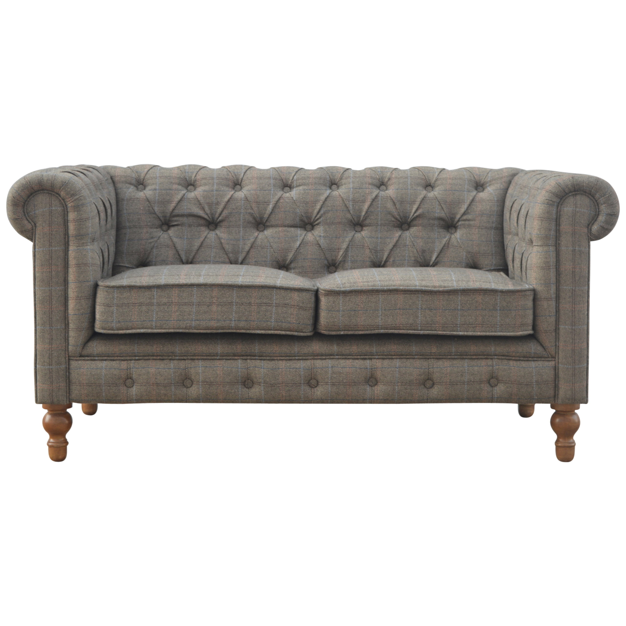 Artisan Furniture Solid Wood Multi Tweed 2 Seat Chesterfield Sofa, Grey