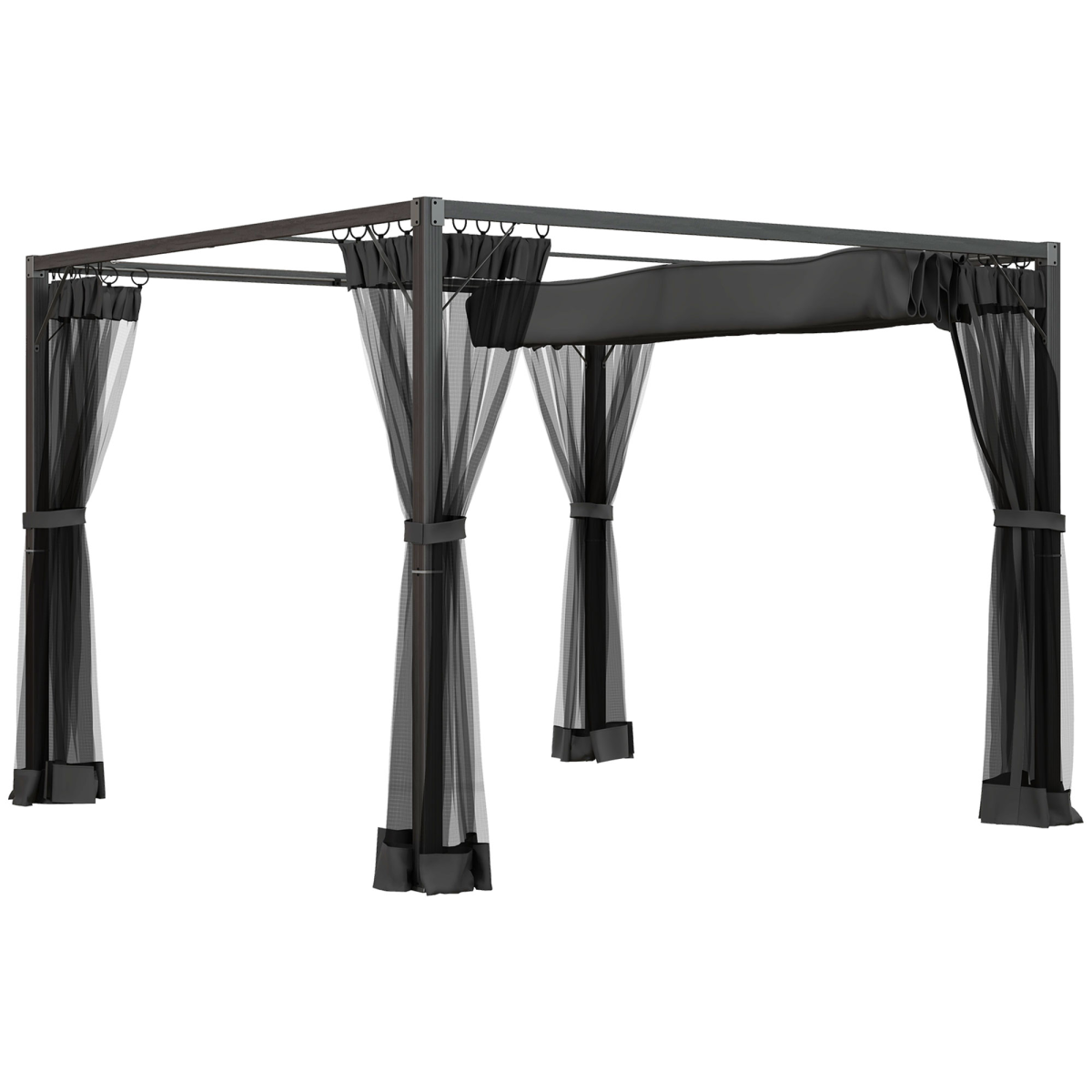 Outsunny 3 x 3 m Pergola with Retractable Roof and Netting, Dark Grey