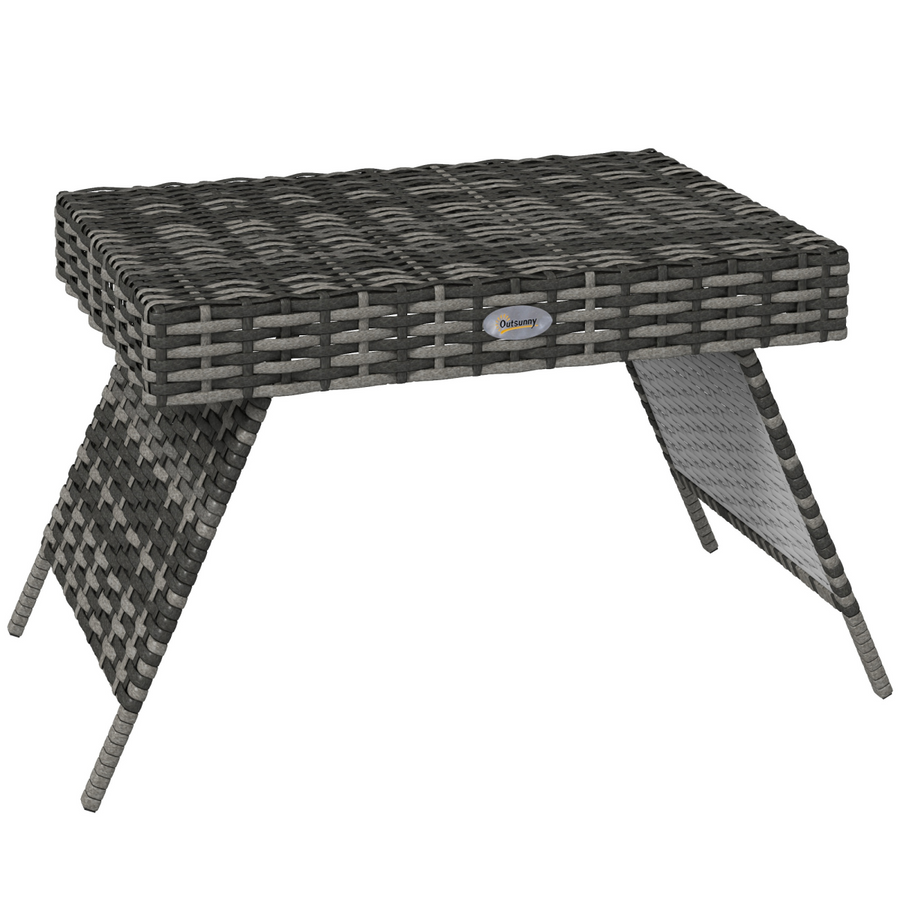 Outsunny Foldable Outdoor Coffee Table, Metal Frame Rattan Side Table, Grey