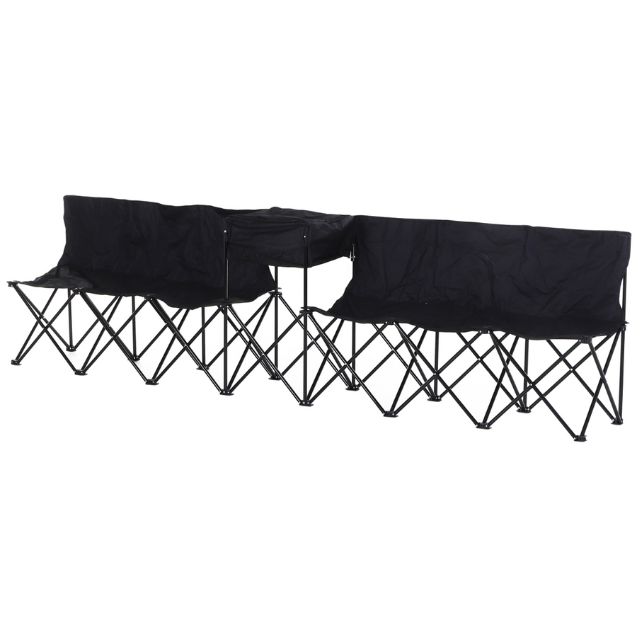 6 Seat Folding Camping Bench with Cooler Bag - Black - Outsunny