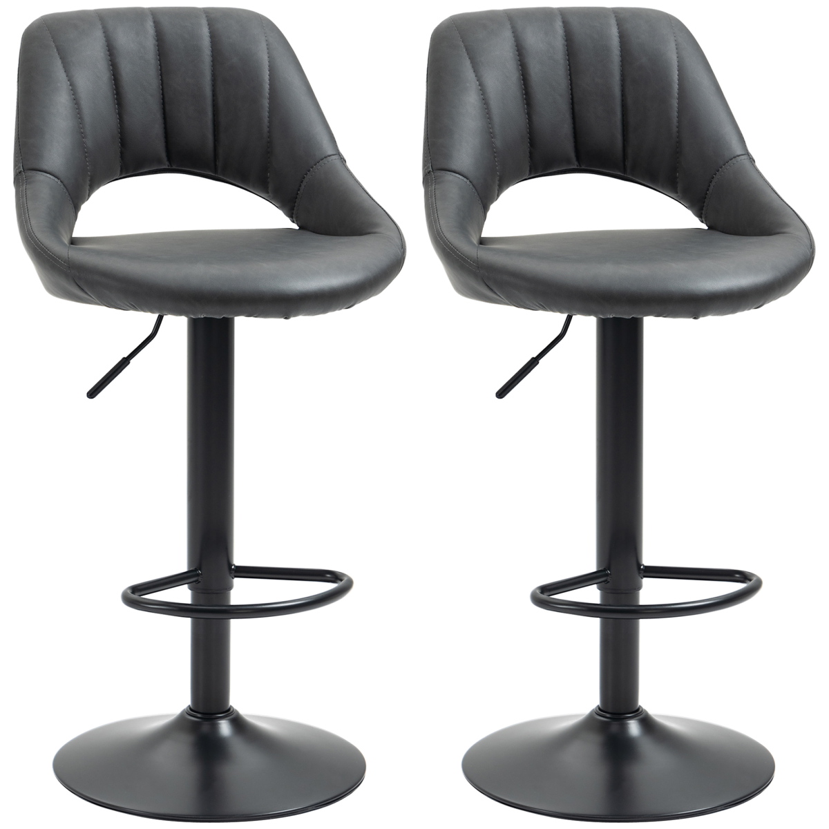 Set of 2 Adjustable Swivel PU Leather Bar Stools with Footrest