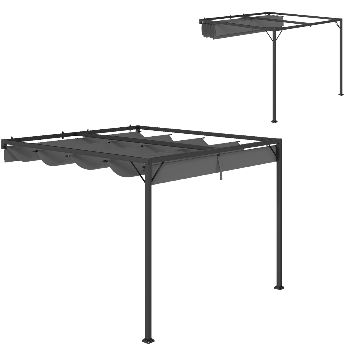 Outsunny 3 x 3 m Outdoor Pergola Retractable Canopy Wall Mounted Grey