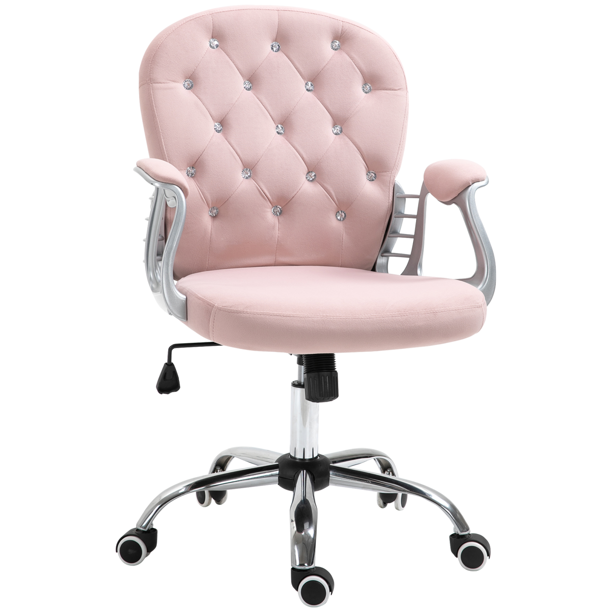 Office Chair Luxury Velour Diamond Tufted Padded Ergonomic 360° Swivel Pink