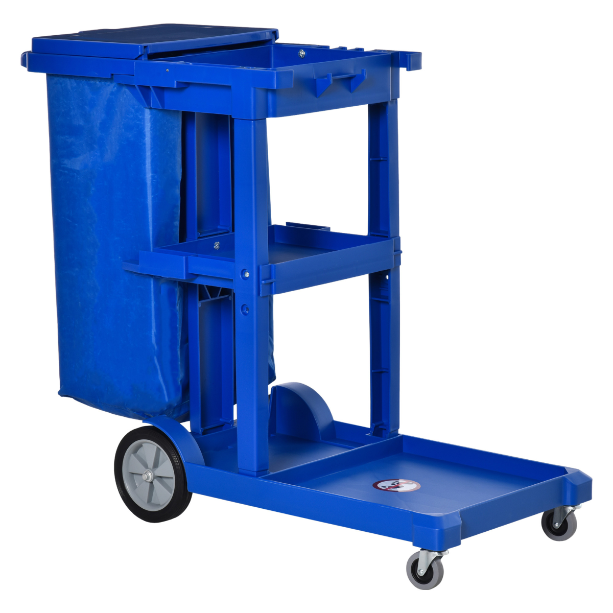 HOMCOM Cleaning Cart On Wheels, Housekeeping Trolley with 3 Tier Shelves, Blue