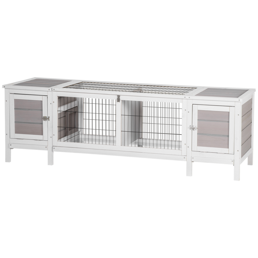 Indoor Rabbit Hutch Separable Guinea Pig Cage Bunny Run with Slide Out Tray - Grey