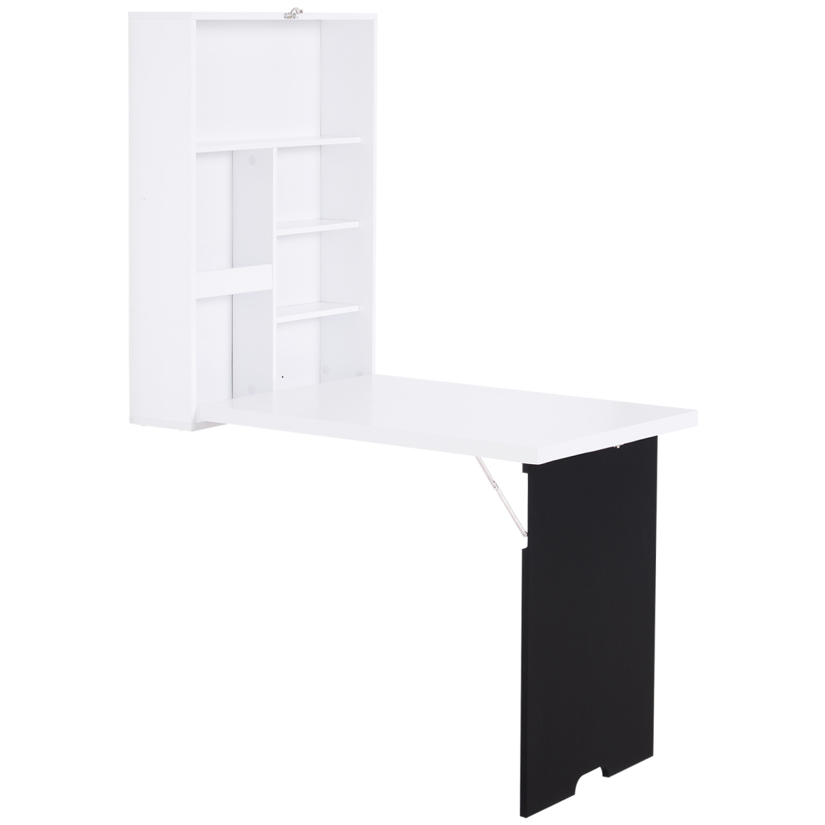 MDF Folding Wall-Mounted Drop-Leaf Table with Chalkboard Shelf, White