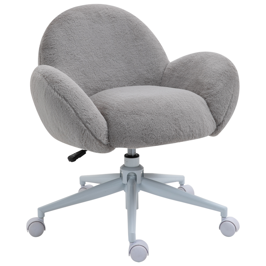 Fluffy Leisure Chair Office Chair with Backrest and Armrest, Grey