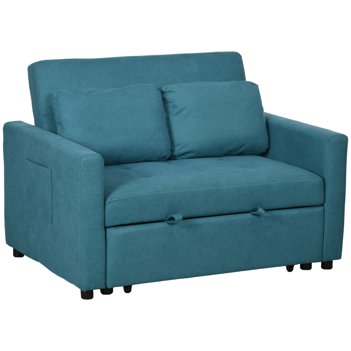 HOMCOM 2 Seater Sofa Bed Convertible Bed Settee with Cushions and Pockets, Blue