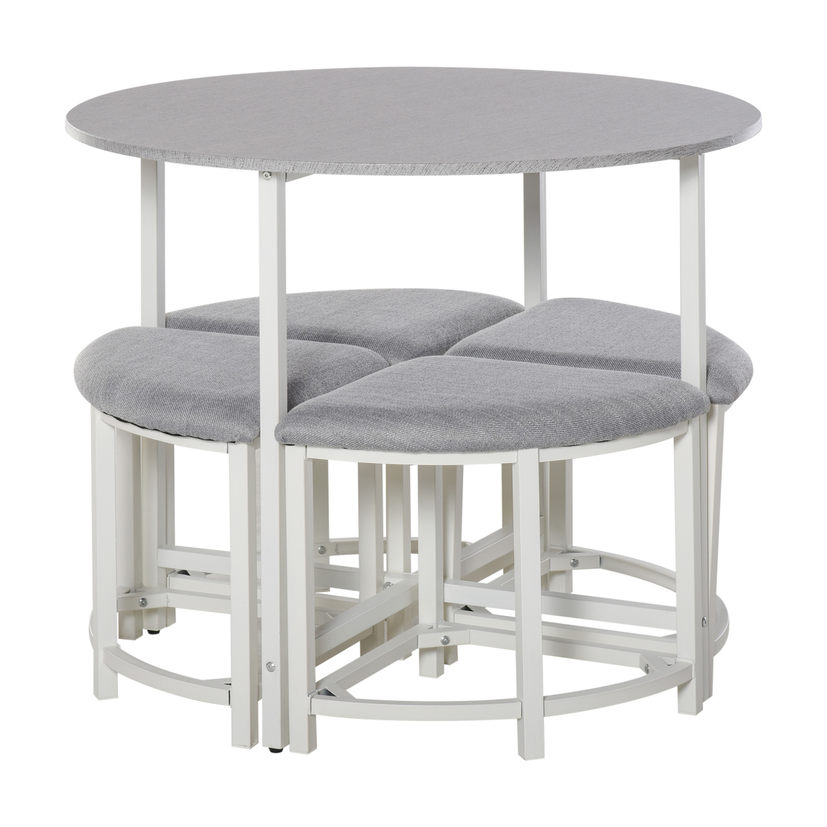 Modern Round Dining Table Set with 4 Upholstered Stools