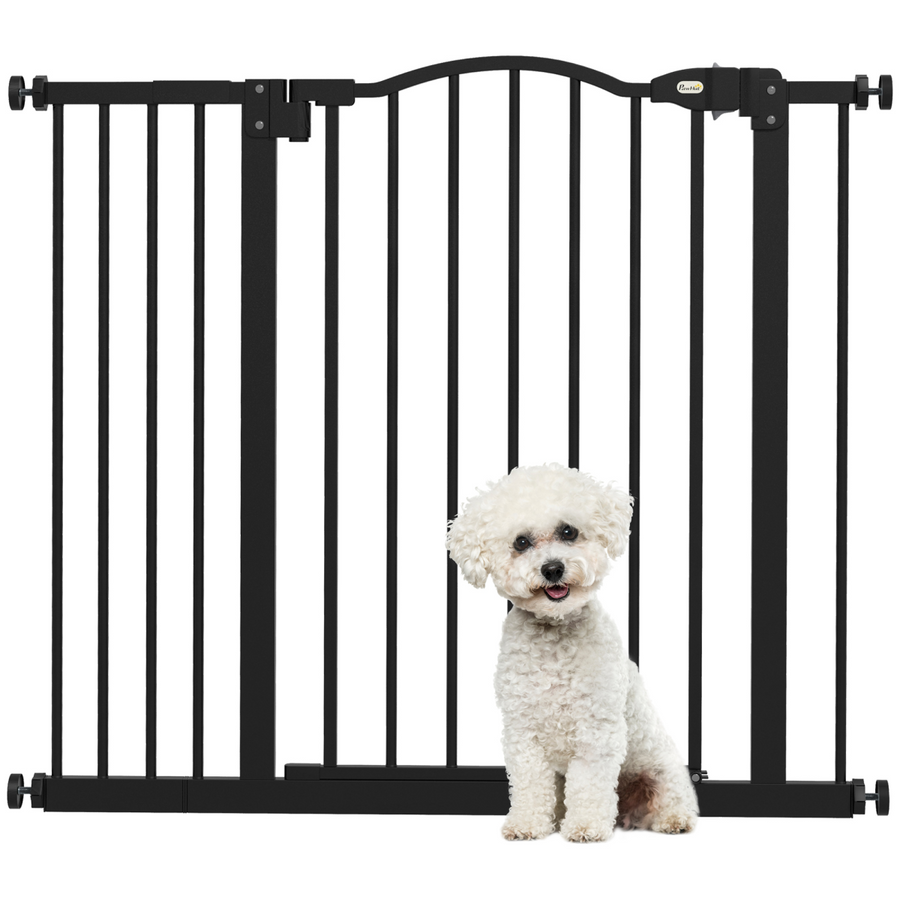 PawHut Adjustable Metal Pet Gate Safety Barrier with Auto-Close, Black