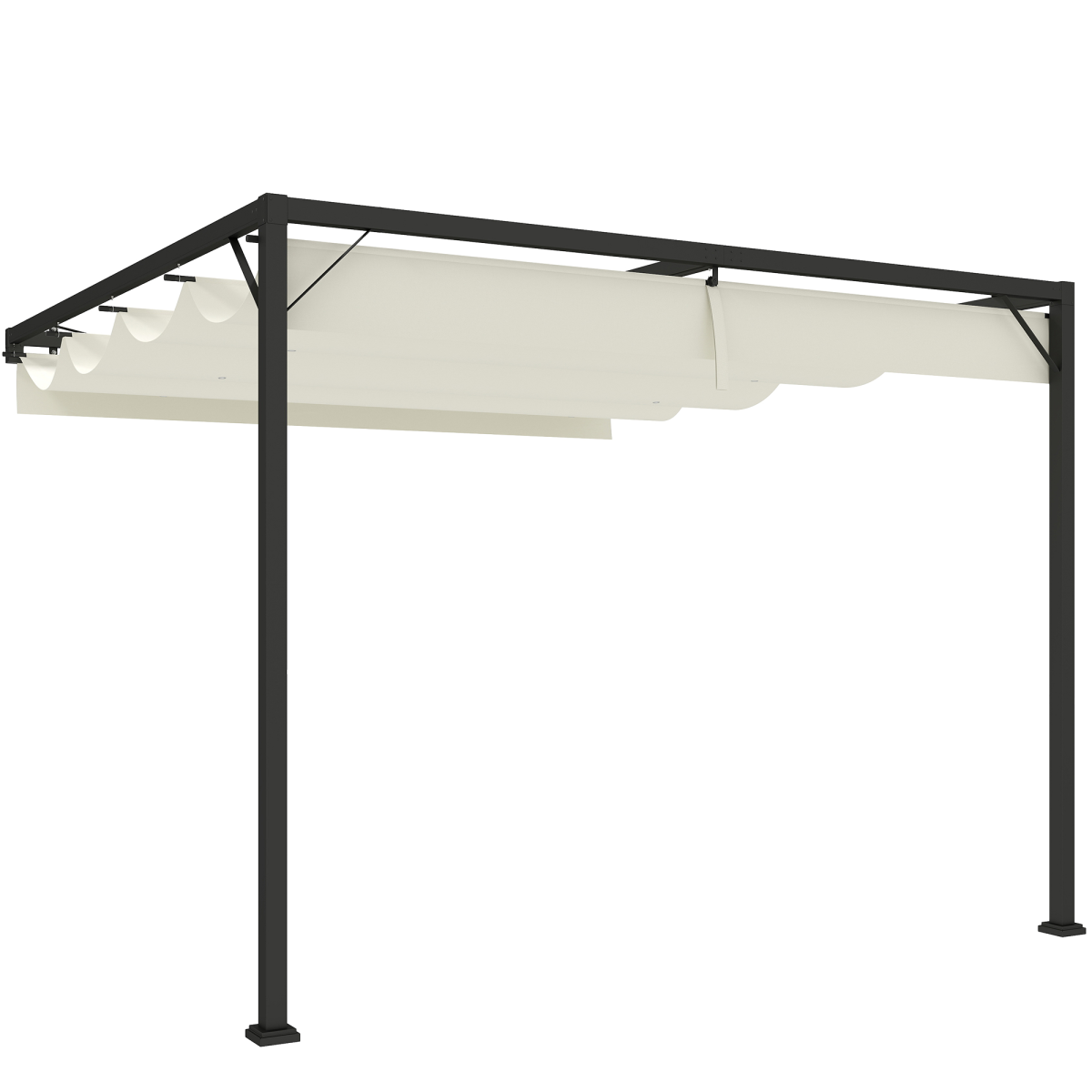 Outsunny 3 x 3 m Outdoor Wall-Mounted Pergola Retractable Canopy, Cream