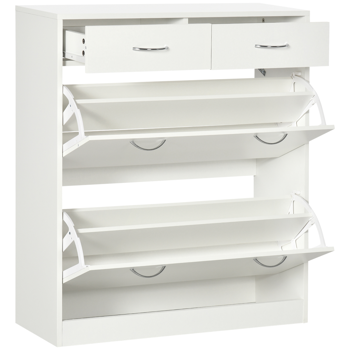 HOMCOM Slim Shoe Cabinet with 2 Flip Drawers, White
