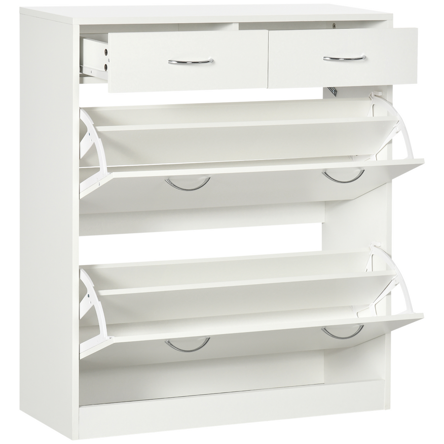 HOMCOM Slim Shoe Cabinet with 2 Flip Drawers, White