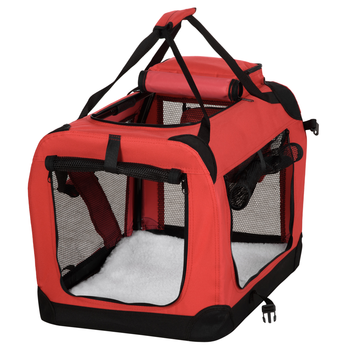Folding Pet Carrier Bag, Soft Portable Cat Travel Cage, 60x42x42 cm, Red