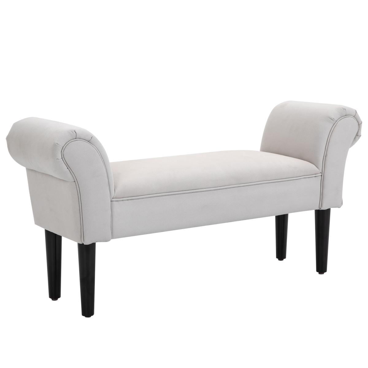 Elegant Flannelette Home End Bench with Wood Legs and High Scrolled Ends