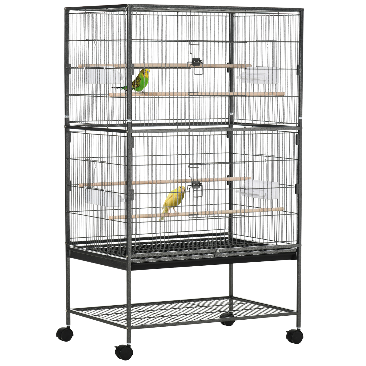 Bird Cage Aviary for Budgies and Canaries with Rolling Stand and Slide-Out Tray, Grey