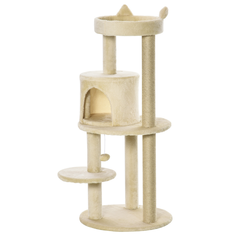 3-Tier Deluxe Cat Activity Tree Scratching Posts, Kitten Beige