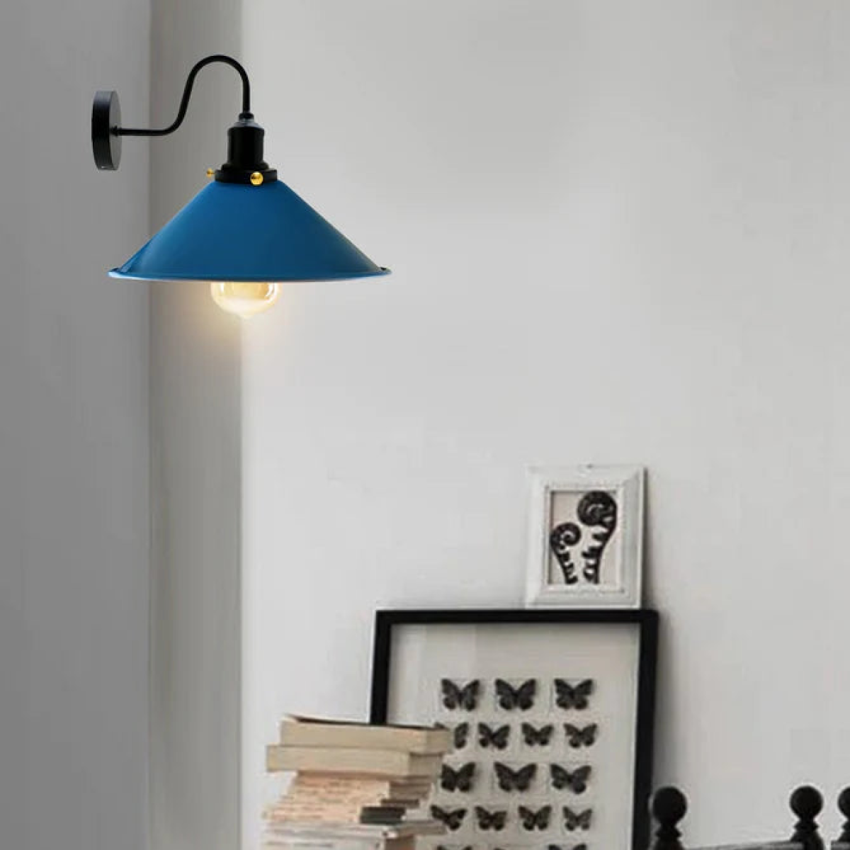 Blue Vintage Retro Industrial Swan Neck Metal Arm E27 Wall Light Lamp