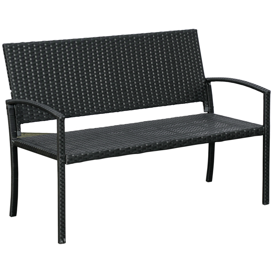 Outsunny Patio Rattan 2 Seater Garden Bench Love Seater Garden Armchair Black