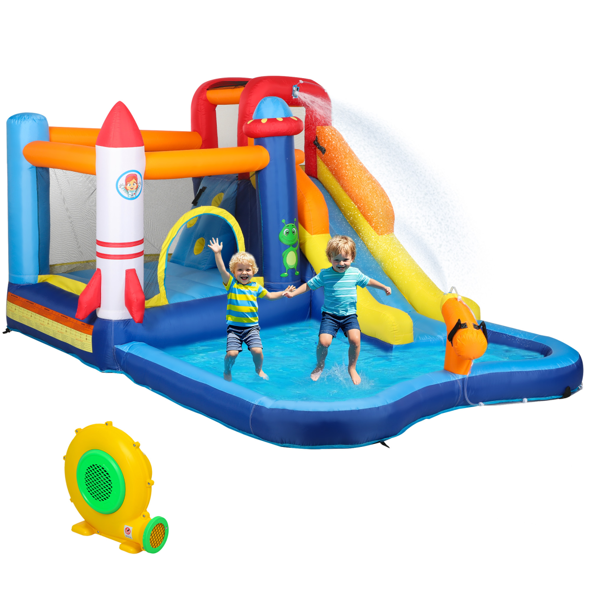 AIYAPLAY 5 in 1 Bouncy Castle for Children with 550W Blower, Water Slide