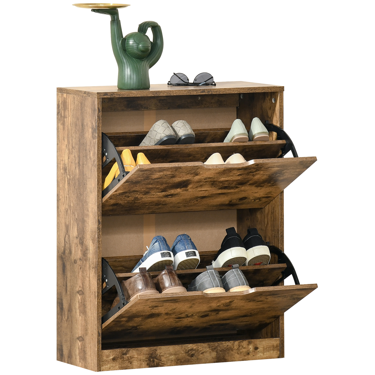 2 Drawer Shoe Cabinet Industrial Shoe Cupboard Flip Doors for Hallway