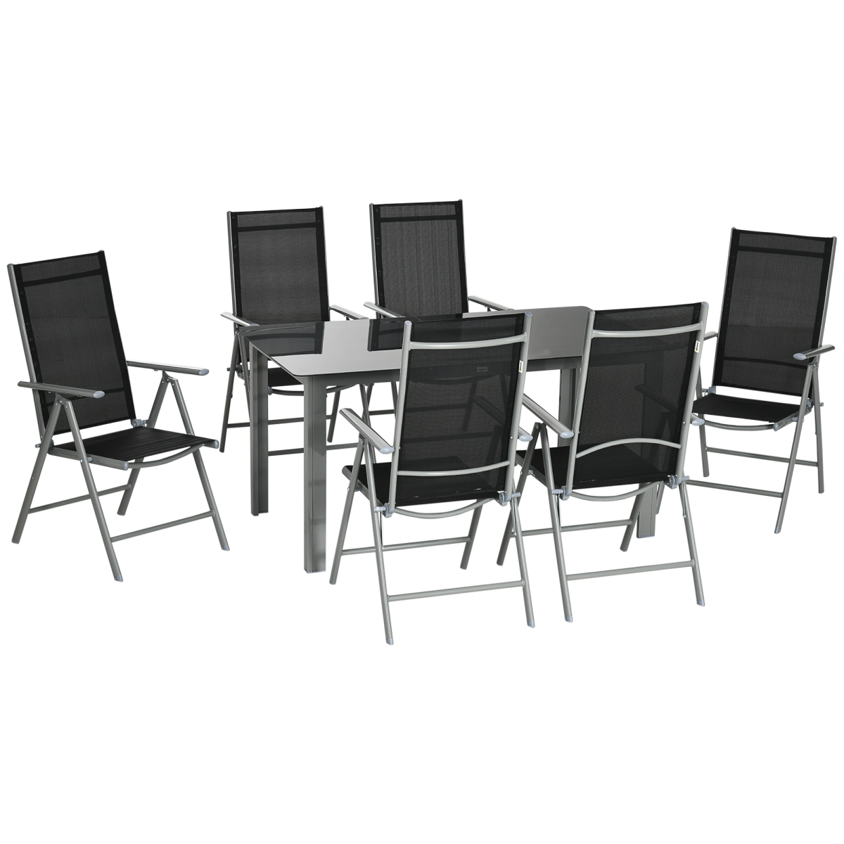 7pc Outdoor Dining Table and 6 Folding Chairs, Aluminium Patio Dining Set, Black