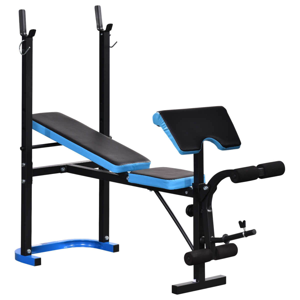 Adjustable Weight Bench with Leg Developer and Barbell Rack for Home Gym