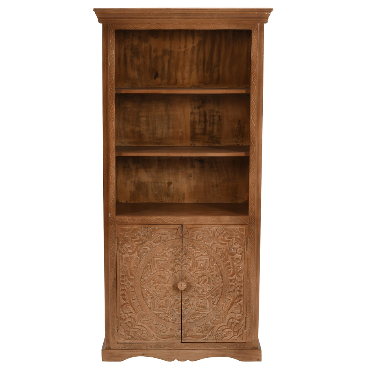 Artwork Mango Wood Large Corner Bookcase with Cupboard
