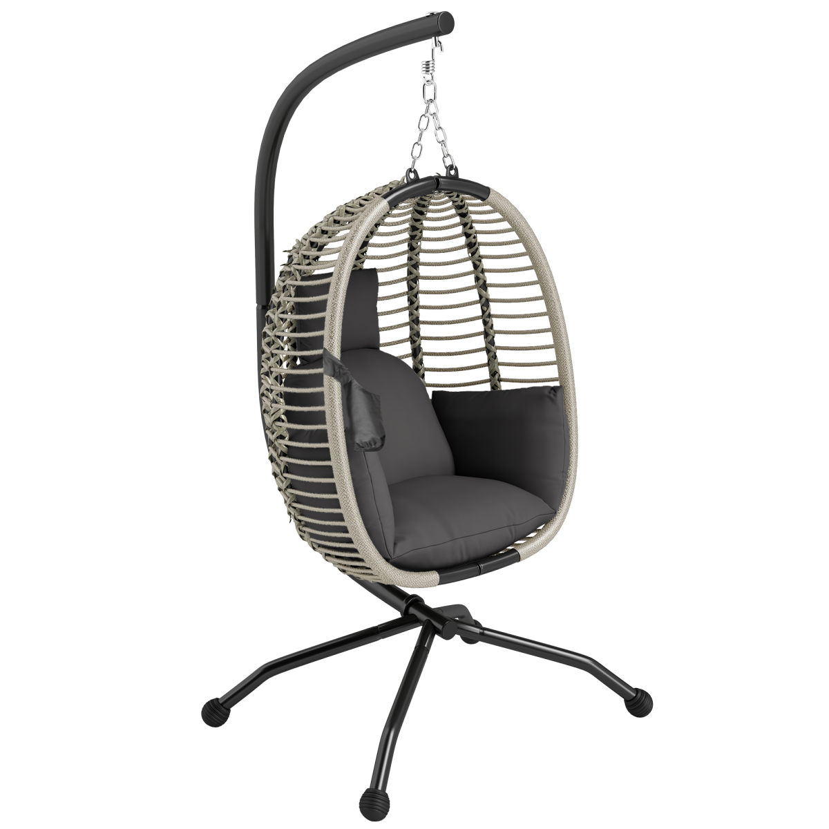 Comfortable Dark Grey Folding Basket Chair with Cup Holders