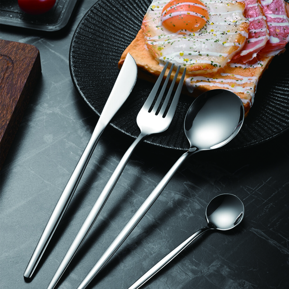 30 Piece Cutlery Dinner Set Stainless Steel with Metal Stand Rack