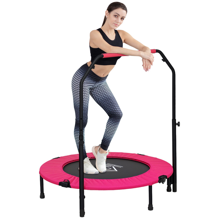 HOMCOM 40" Foldable Mini Fitness Trampoline with Foam Handle, Pink