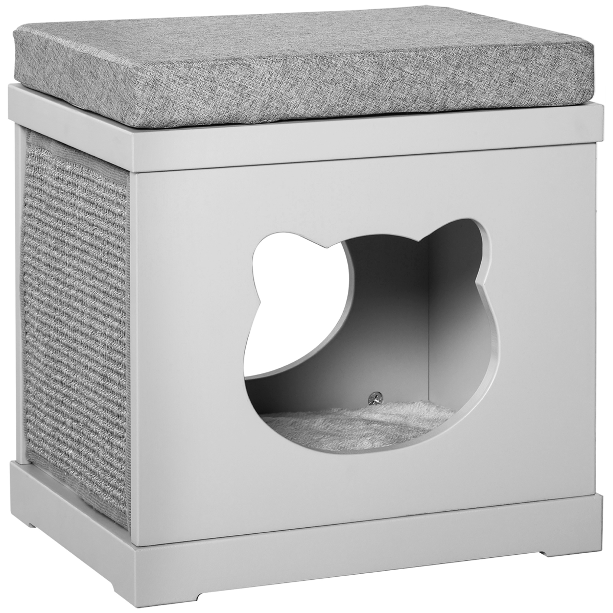 Cat House Bed Kitten Cave Cube Indoor with Soft Cushion and Sisal Scratching Pad, Grey
