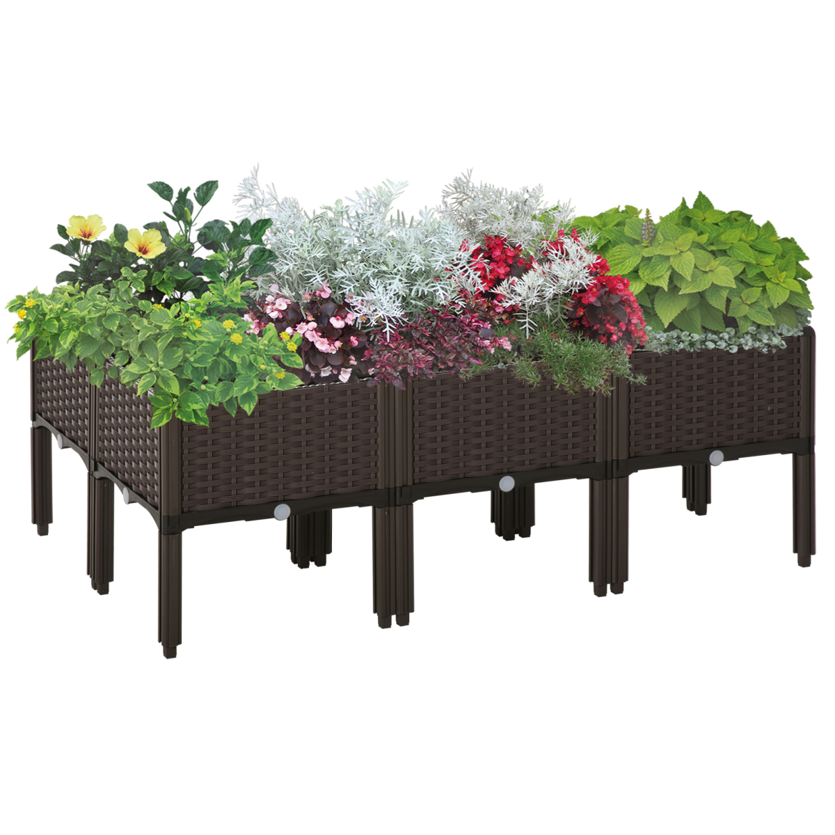 6-Piece Stackable Raised Flower Bed Vegetable Herb Box with Drainage Holes
