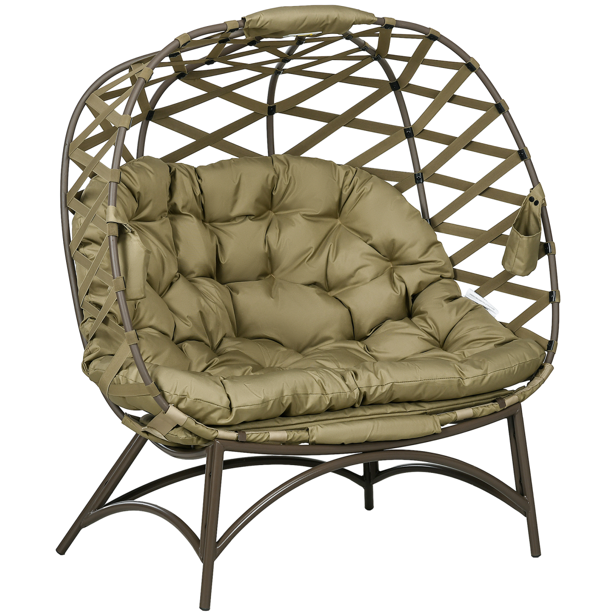 Outsunny 2 Seater Egg Chair Outdoor with Cushion and Cup Pockets - Khaki