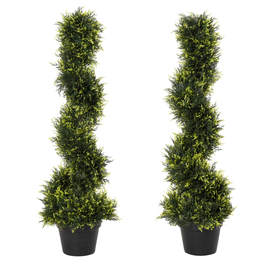 Set Of 2 90cm Artificial Spiral Topiary Trees & Pot Fake Greenery Plant