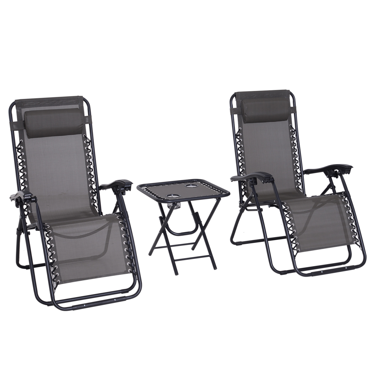 3PC Zero Gravity Chairs Sun Lounger Table Set Dark Grey