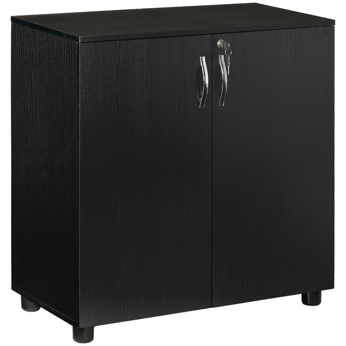2-Tier Locking Office Storage Cabinet with 2 Keys, Black
