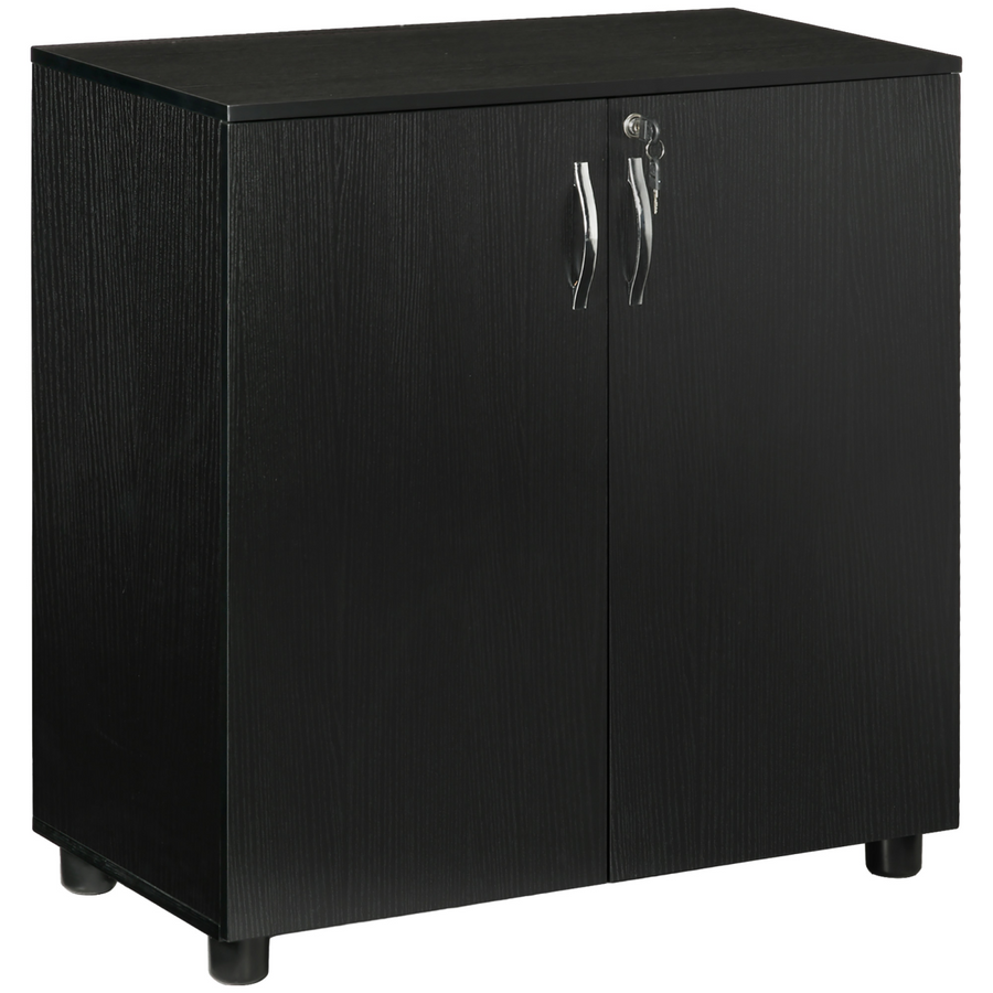 2-Tier Locking Office Storage Cabinet with 2 Keys, Black