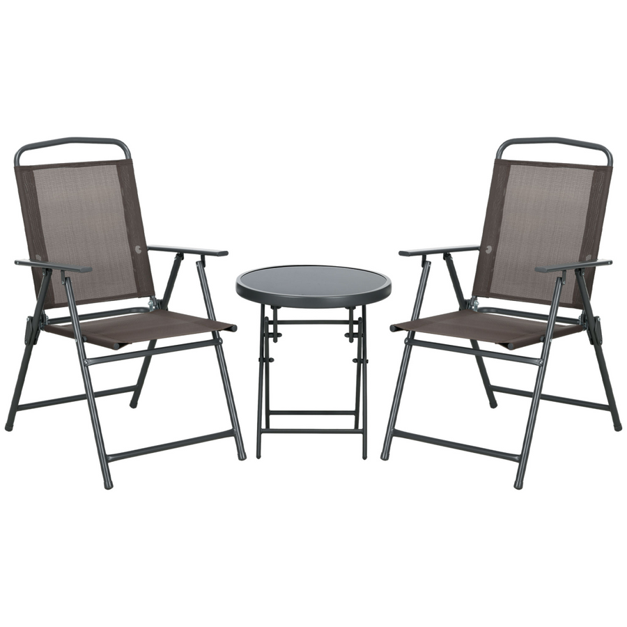 Outsunny Patio Bistro Set Folding Chairs & Coffee Table for Balcony, Brown