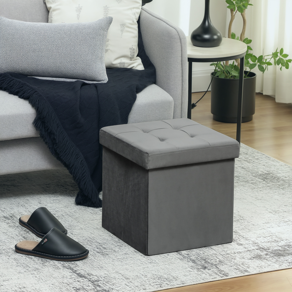 Ottoman Storage Box, Grey