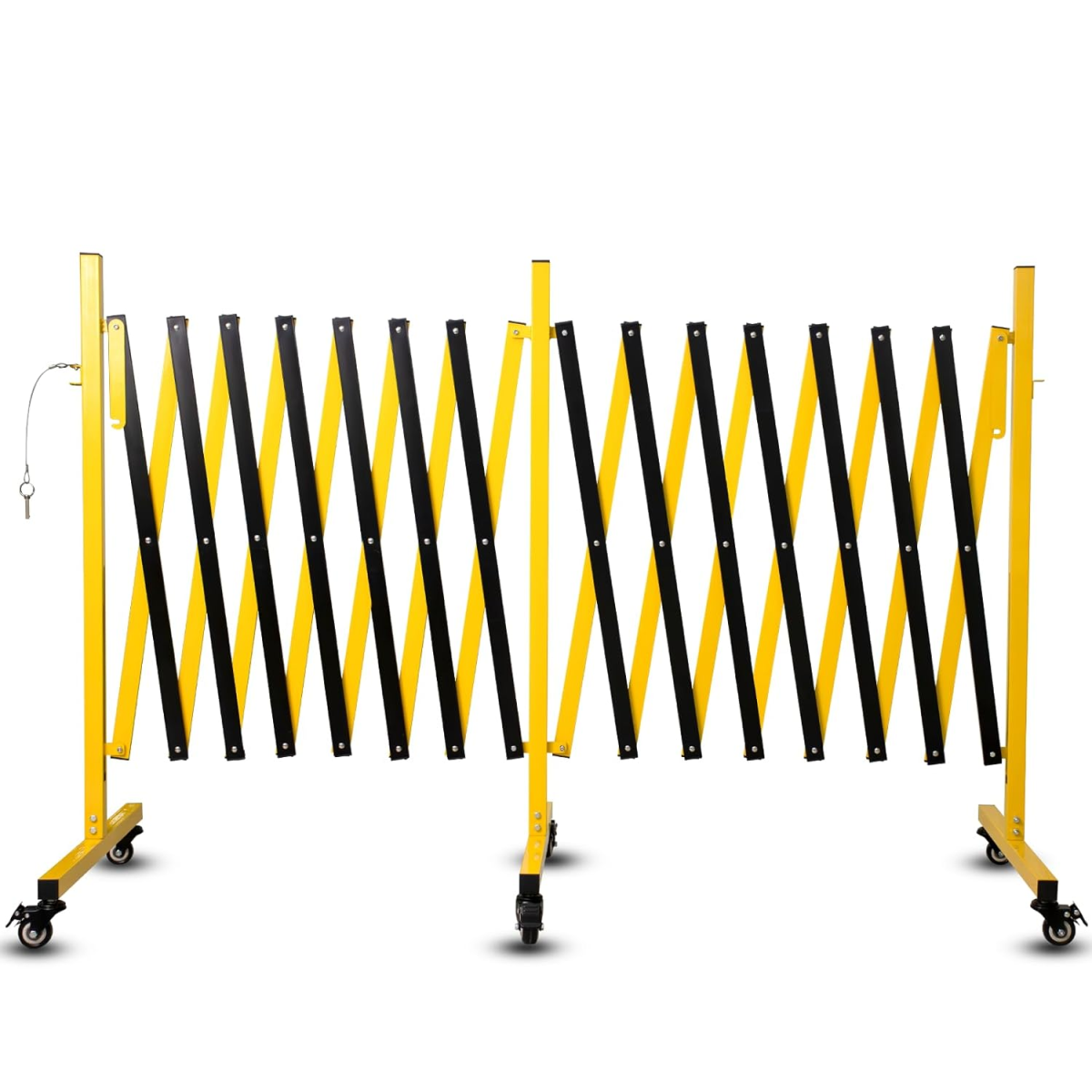 Metal Expandable Barricade, 23 Feet Retractable Fence, Mobile Safety Barrier Gate, Collapsible Accordion Gate with Casters