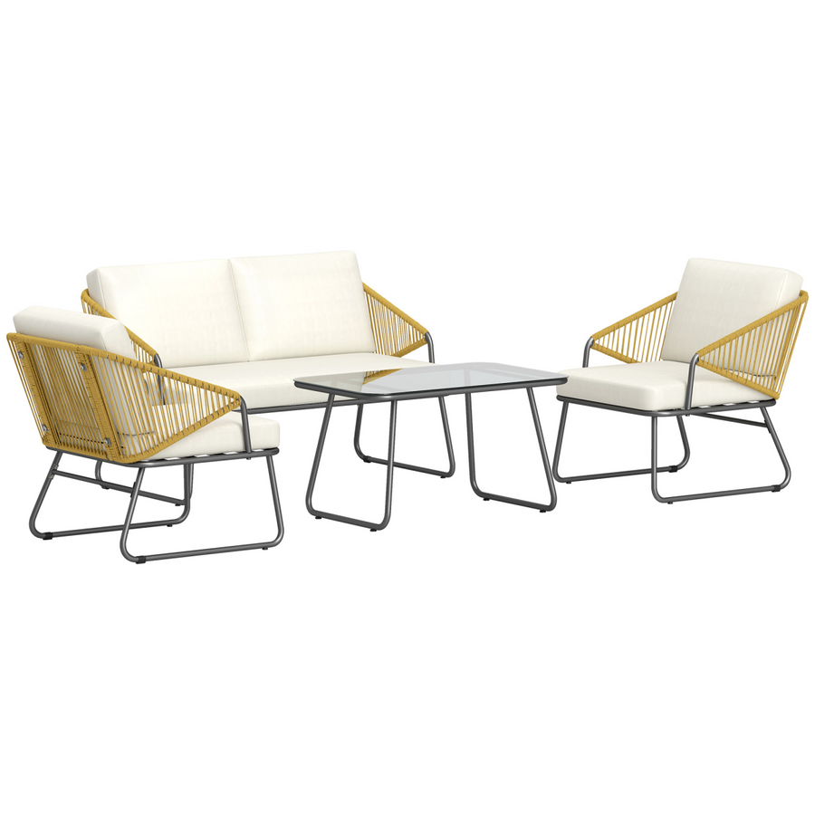 Outsunny 4 Piece Rattan Garden Furniture Set with Cushions