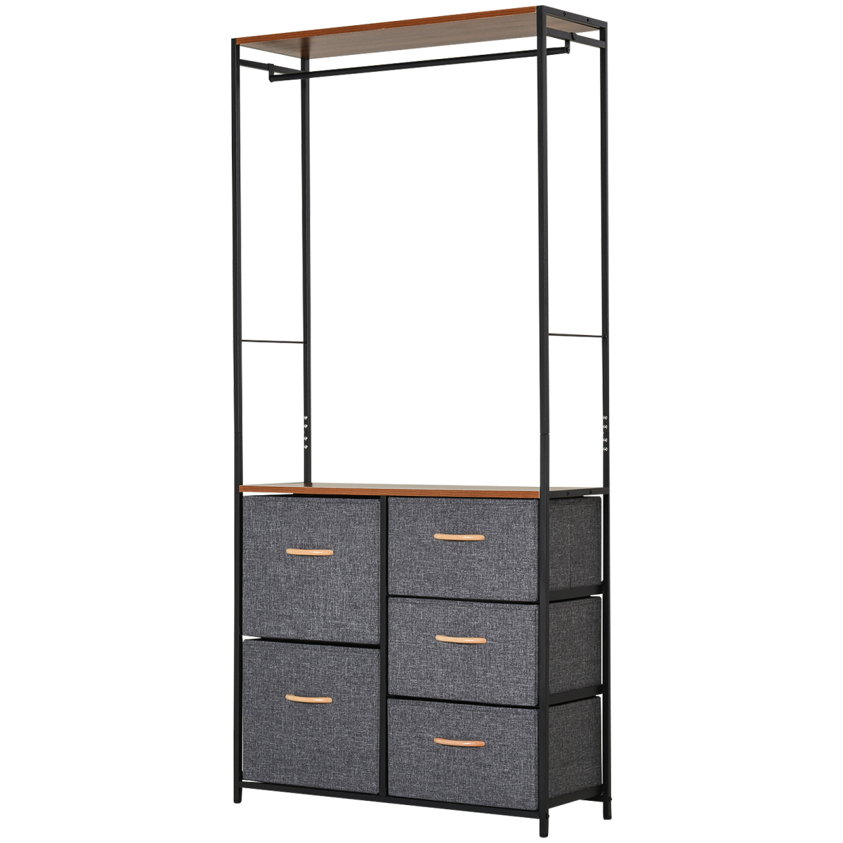 Freestanding Clothes Hanger Storage Unit, 175 x 83 cm, Steel, Black/Brown