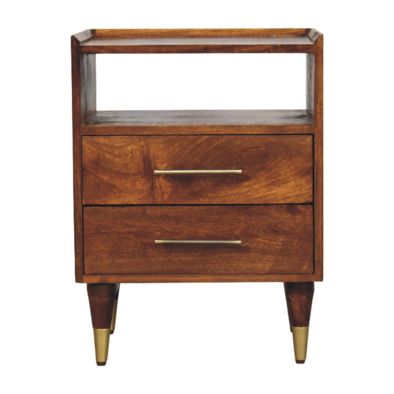 Artisan Furniture Valenza Open Frame Bedside, 2 Drawers & 1 Open Slot, Brown