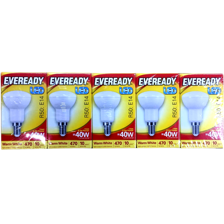 Eveready LED Bulb 470lm R50 E14 Warm White 40W Pack of 5