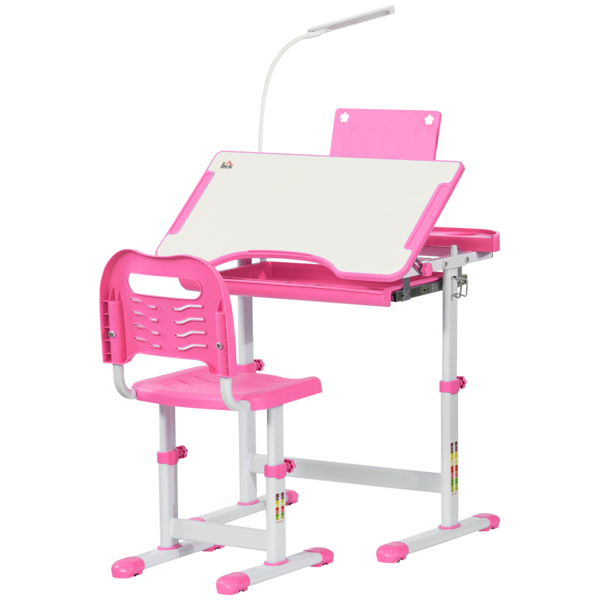 Kids Study Desk and Chair Set w/ Adjustable Height, Storage Drawer, Pink