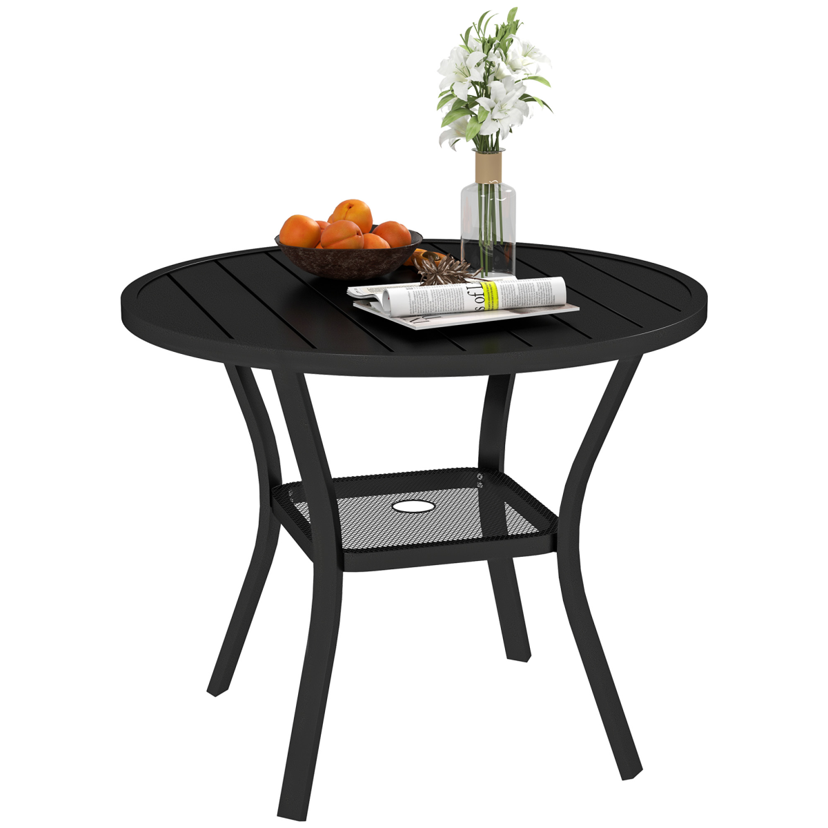 Outsunny 90 cm Garden Dining Table, Round Garden Table with Parasol Hole