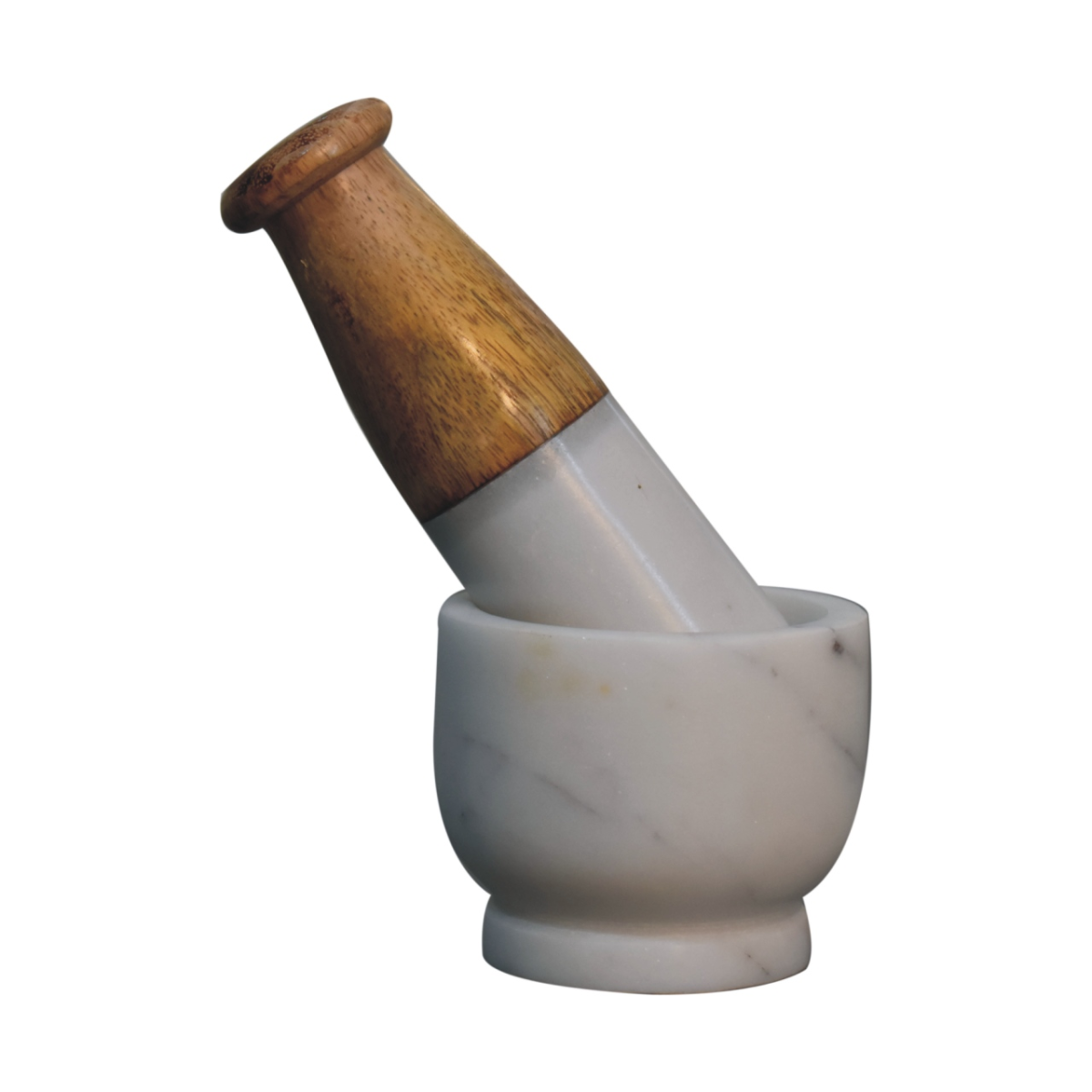 Artisan Furniture Solid Wood Small Marble Pestle and Mortar, White & Brown