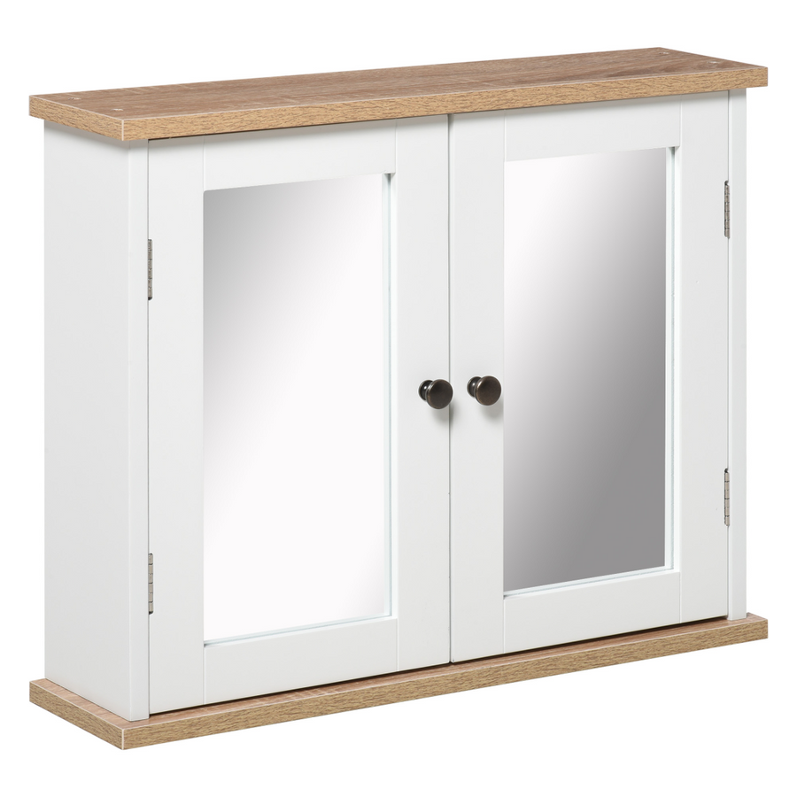 kleankin Bathroom Mirror Cabinet Wall Mounted Storage Cupboard with Double Door